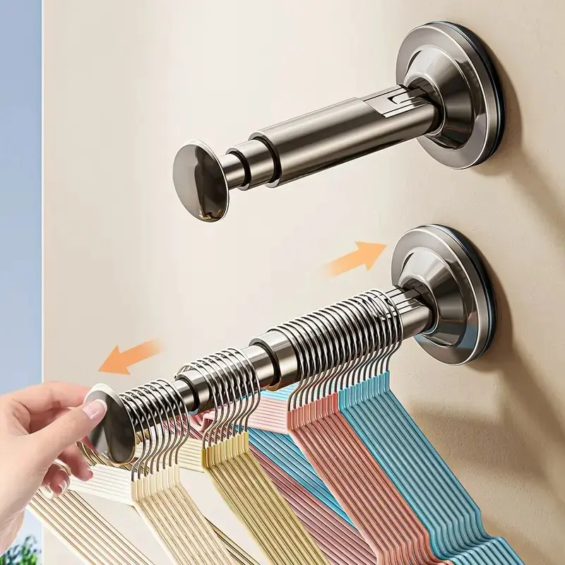 Adjustable Length Clothes Hanger Storage Rack, 1 Count Punch Free Wall Mounted Clothes Hanger Organizer, Home Organizer for Bedroom, Living Room, Bathroom, Flexibility, Clothes Hanging Rail