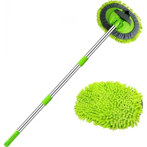 47.5" Car Wash Brush Mop Cleaning Tool with Long Handle Kit for Washing Detailing Cars, Truck, SUV, RV, Trailer, Boat 2 in 1 Chenille Microfiber Sponge Duster Not Hurt Paint Scratch Free