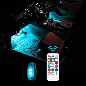 Remote Control Car Footwell Light, Wireless LED Lights for Car, 8 Colors USB Rechargeable Interior Car Lights, Mini Strobe Lights for Vehicle Motorcycle Bike Decor