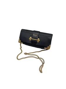 Pre-owned PRADA Cahier Black Leather Chain Crossbody Clutch Bag/WJ06212736/