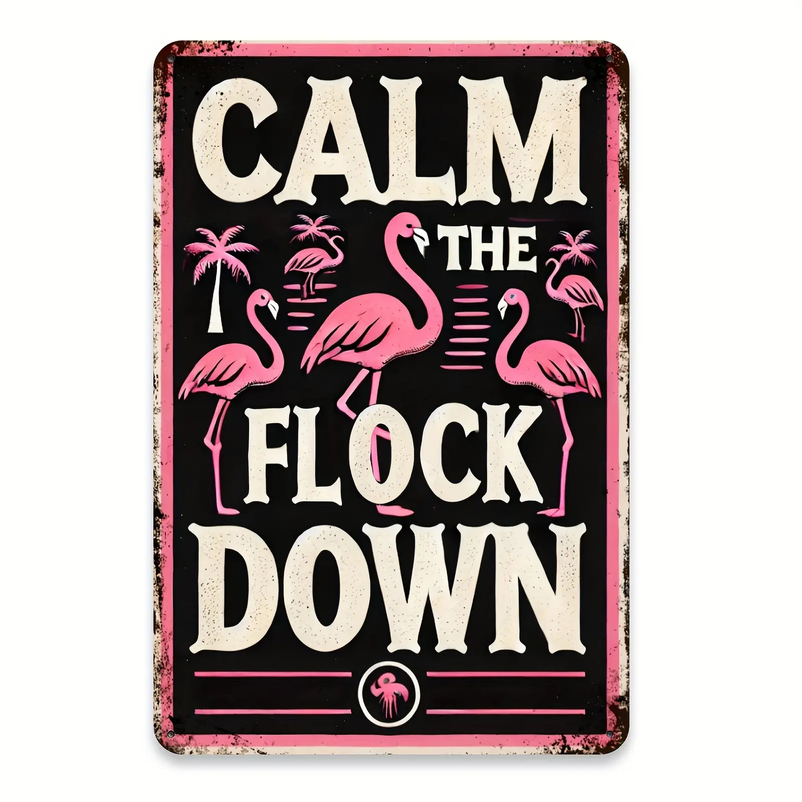 Vintage Flamingo Metal Sign, 8X12 Inches - "Calm The Flock Down" Retro Tinplate Wall Decor With Pink Flamingos & Palm Trees, Perfect For Cafe, Bar, Shop Display, Flamingo Decor