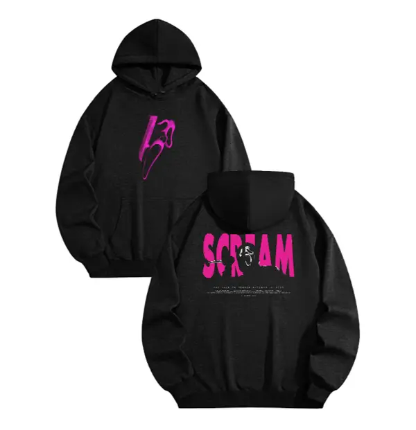 Scream Horror Movie Ghost Face Pink Graphic Oversized Hoodie Vintage Washed Grunge Streetwear Long Sleeve Mens Womens Unisex Pullover,sohochic