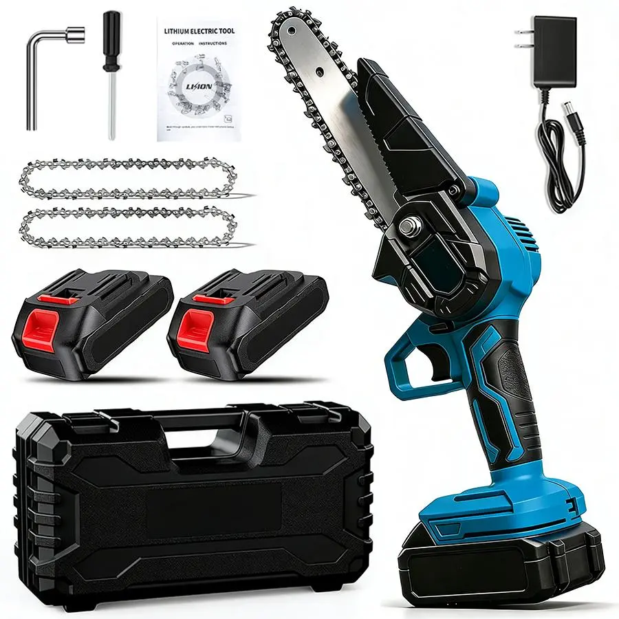 Brushless Mini Cordless Chainsaw, Battery Powered Handheld Electric Chain Saw with Dual 2000mAh Batteries, Portable Small Tree Saw for Branch Pruning & Wood Cutting, Perfect Gardening Power Tool Gift for Women & Seniors