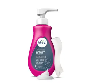 VEET Professional 2 Minute Cream for All Skin Types with Shea Butter, Effective Full Bikini & Pubic Hair Removal, Dermatologically Tested, 13.5 FL OZ Bottle w/Spatula