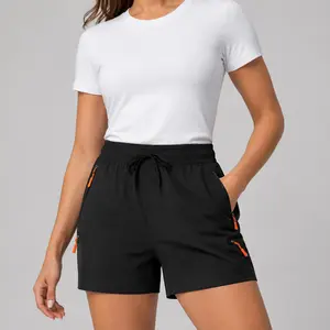 Women’s High-Waisted Athletic Cargo Shorts - 75D 4-Way Stretch, Lightweight Quick Dry, Zipper Pockets - Gym, Hiking, Casual Summer Sports & Outdoor Activewear