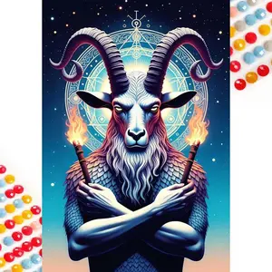 5D Diamond Painting Kit Full Round Diamonds - Goat, Torch, Starry Sky DIY Mosaic Wall Art, Beginner Craft Set (with tools), Home Wall Decoration Gift, Diamond Art Kit