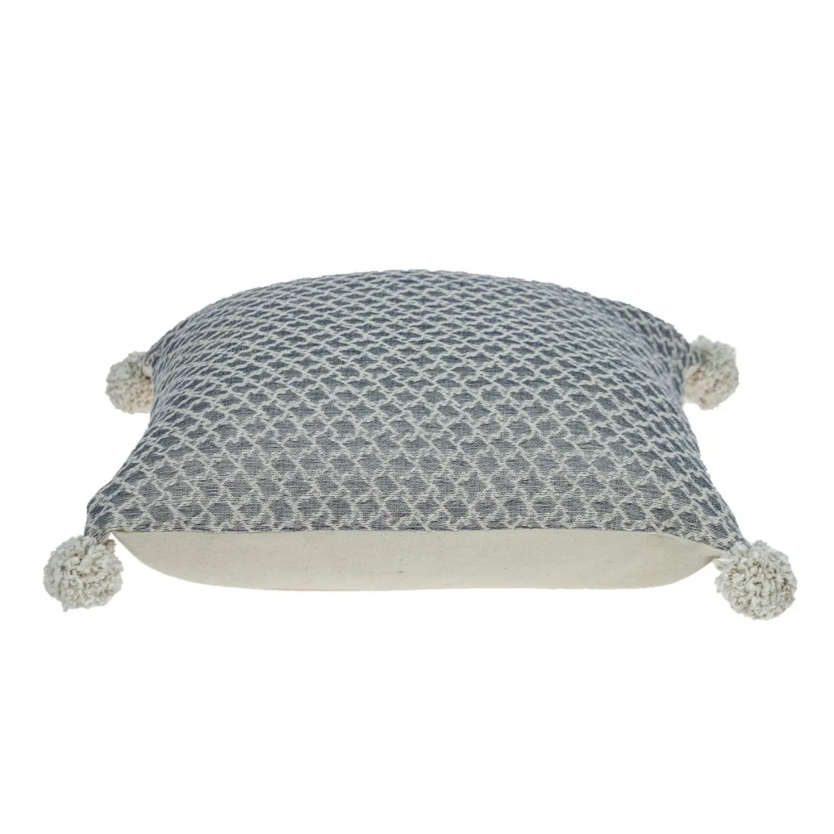 HomeRoots Pom-Cotton Square Cushion - Gray Pearl, 20x20x5 in, Luxurious Decorative Throw Pillow for Home Bedding & Living Room Decor
