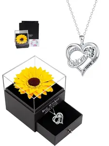 I Love You Heart Birthstone Necklace With Sunflower Jewelry Gift Box, Mother's Day Birthday Christmas Gifts for Women Mother Mama Grandma