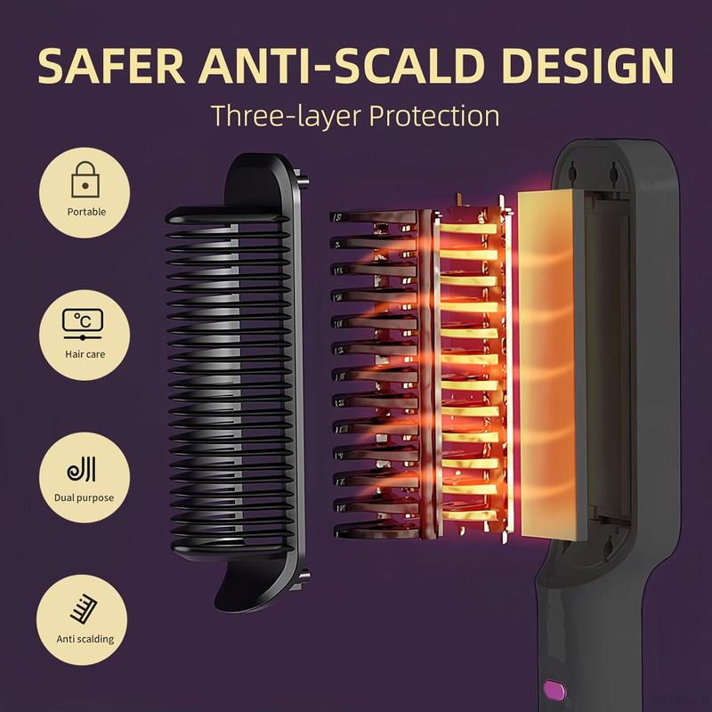 Hair Straightener Brush, Negative Ion Straightening Comb for Women, 10s Fast Heating, 4 Temp Modes 320°F–428°F, LED Display, Auto-Off, Dual Voltage, Black