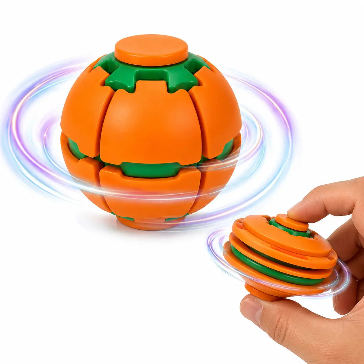 3D Printed Manual Spin Fidget Ball with Smooth Bearings - Mechanical Press-to-Spin Design, Unique Squeeze-Flattening-Popping Motion - Unisex Stress Relief Sensory Kinetic Toy for 12 Years Above, Gaming Desk, Office Desk (Classic & Novelty Fidget Toy)