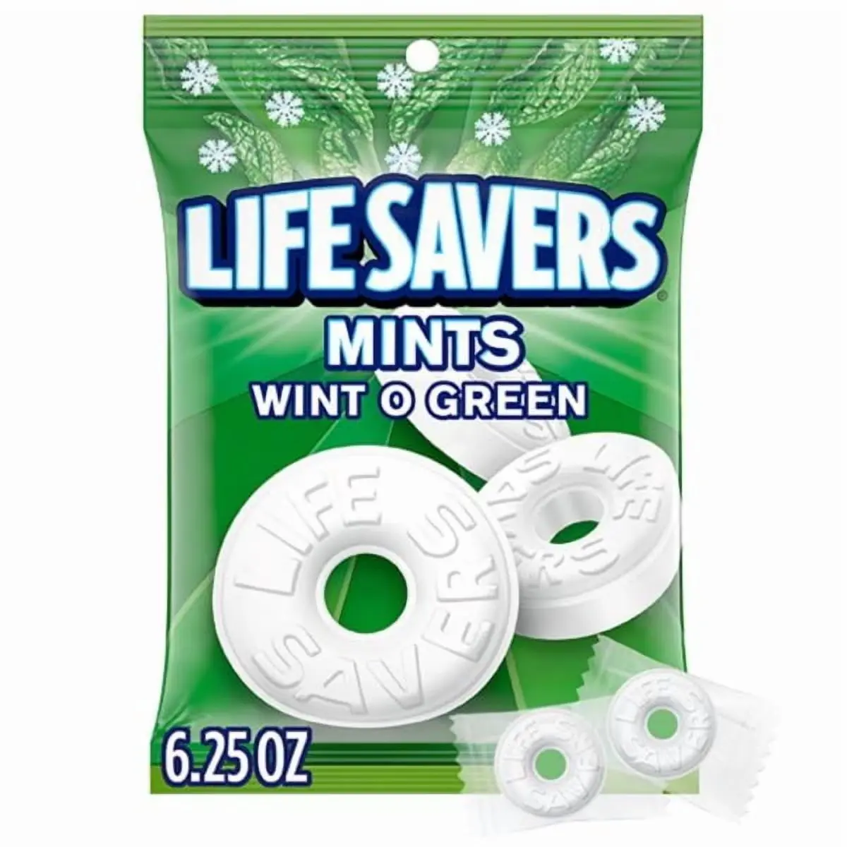 Sugar Free Wint-O-Green Breath Mints Hard Candy Individually Wrapped Wintergreen Flavor 6.25 oz Bag