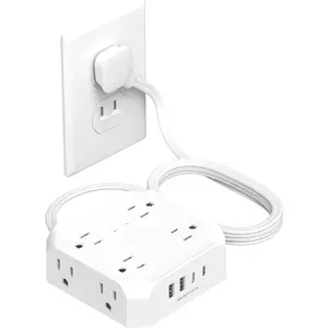 2 Prong Power Strip,  2 Prong to 3 Prong Outlet Adapter, 1400J Two Prong Surge Protector, 5ft Extension Cord, 8 AC Outlets with 2 USB C Port and 2 USB A Port, Wall Mountable, Ideal for Old House