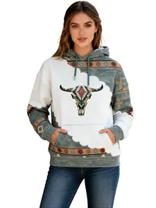 [Bohemian Hoodie] womens pullover hoodie Retro Ethnic Print Western Bohemian Pullover Hoodie, Relaxed Fit, Long Sleeve, Round Neck, Versatile Outerwear Top, Comfortable Casual Attire