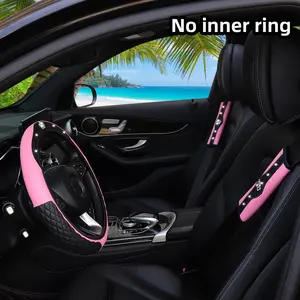 Artificial Diamonds Crown Design Car Interior Decor Set, Truck Accessories with 1 Steering Wheel Cover & 2 Shoulder Pad & 1 Key Ring, Car Interior Decor, Car Steering Wheel Decor, Girly Car Interior Sets