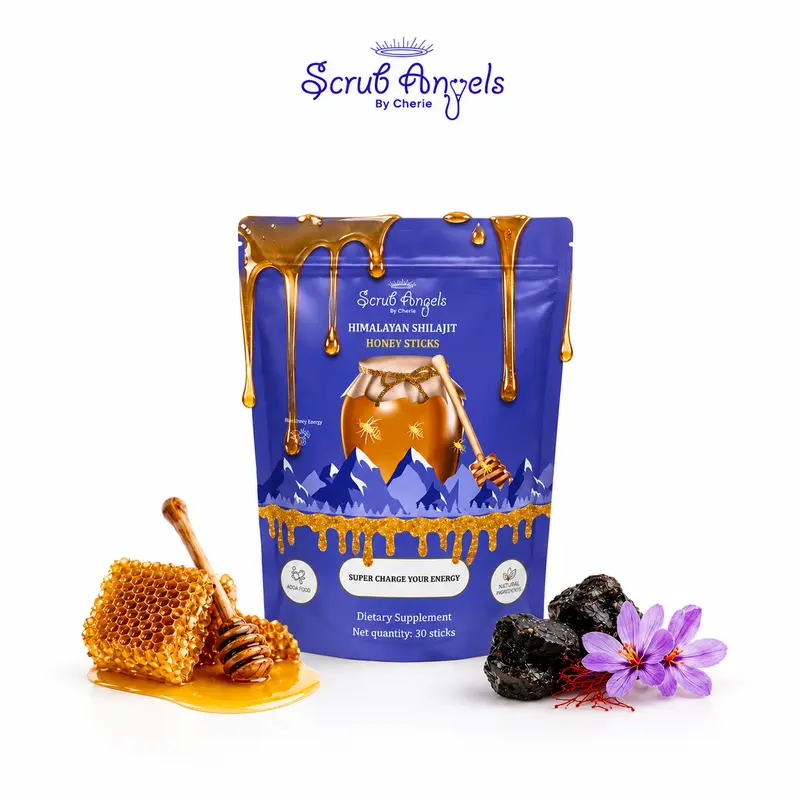 Scrub Angels Himalayan Shilajit Honey Sticks - Wild Berry Flavor with Kashmiri Saffron, Premium Natural Miel Honey, Fulvic Acid, Ambient, Low Calories