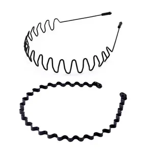 Metal Hair Bands for Men Women's - Multi-Use Headbands Unisex Black Spring Wavy Hair Hoop Band Fashion Headband Headwear Accessories for Sports Outdoor Yoga