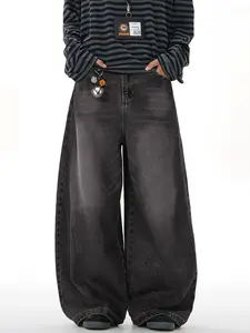 New American Streetwear Vintage Washed Jeans, Loose Fit Wide Leg, Skateboard Hip Hop Style, Multiple Sizes Available
