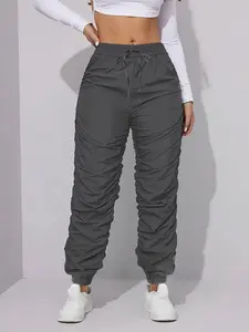 Women's Plain Quick-Dry Running Cargo Pants, Elastic Waist with Drawstring, Loose-Fitting Long Pants for All Seasons, Spring & Fall Fashion