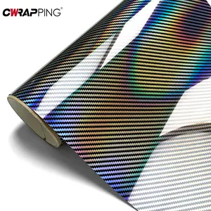 Laser Silver Car Stickers Glossy Carbon Fiber Vinyl Wrap Films Bubble Free Self Adhesive Sheet Waterproof Decal Car Accessories