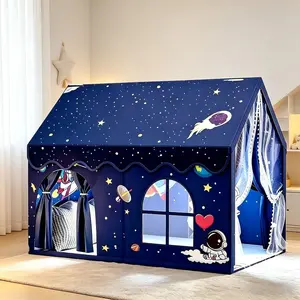 Extra Large Magic Fairy Tale Playhouse Tent, Pretend Play Tent, Blue Roof with White Polka Dots, Comes with Windows, Curtains and Storage Bag, Indoor Play Tent for Early Learning and Imagination, Perfect Gift for Birthday, Christmas, No Accessories