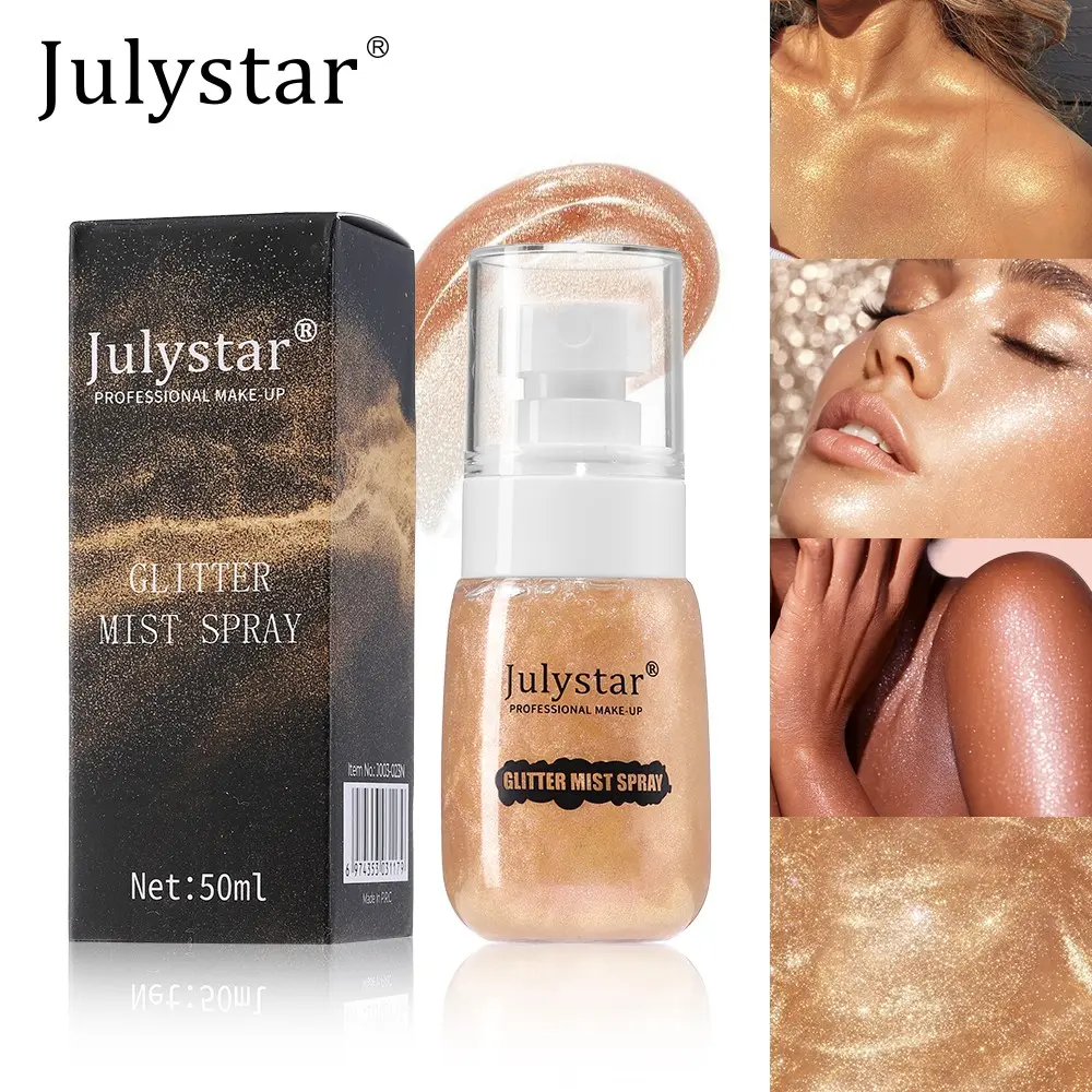 Lightweight Fine Shimmer Glitter Highlighter Spray, Liquid Glow, Long-Lasting Soft Radiant Finish, Multi-Use Face and Body Highlighter, Versatile Smooth Glossy Effect