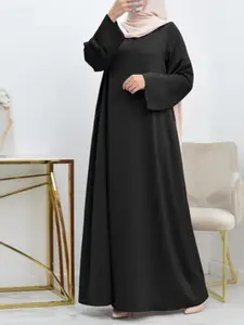 Fashion Plain Long Sleeve Round Neck Casual Loose Women's Dress, Modest Style, All Seasons, Long Dress, Comfortable Fit, Modest Muslim Outfits, Muslim Women Gowns, Gamis Clothes