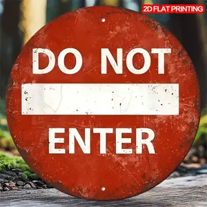 1pc 8x8inch No Entry Vintage Plaque Decor, Round Plate With Wreath Sign, Hanging Plate, For Wall/Room/Home/Dining/Bar/Pub/Door/Yard/Garage Decor, 20x20cm Iron Multicolor