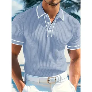European and American men's clothing tops, summer casual color-blocked turn-down collar buttoned short-sleeve men's polo shirt