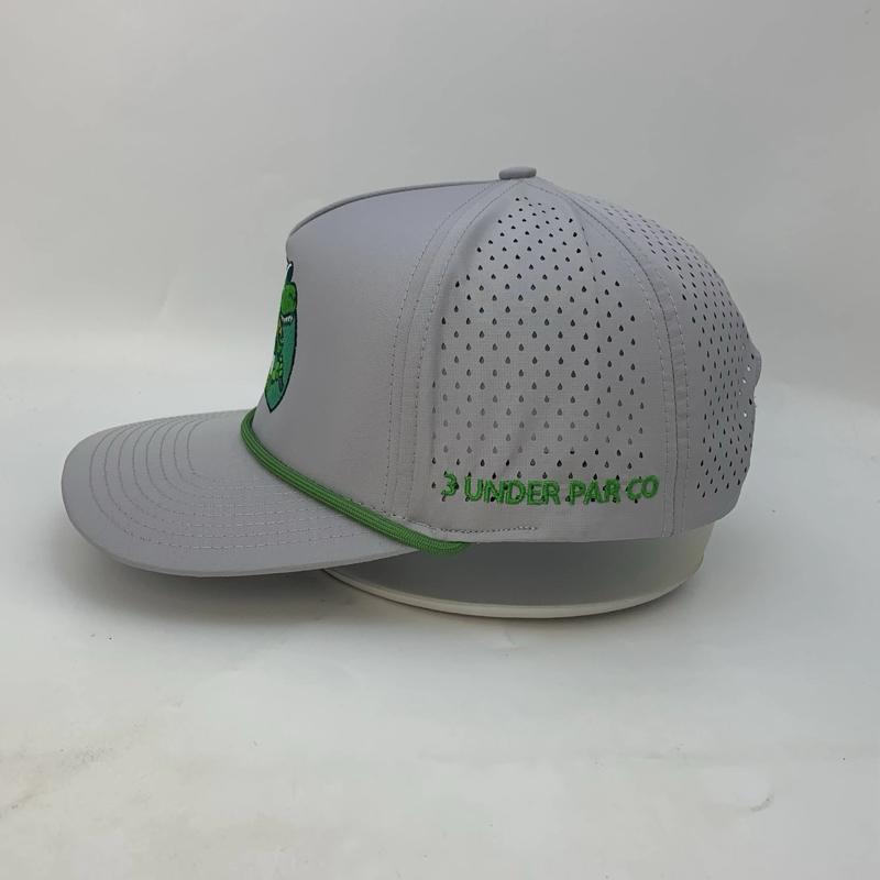 3 Under Par Co " TRex" Edition Golf Hat Grey with Perforated Design and Green Trim for Optimal Comfort