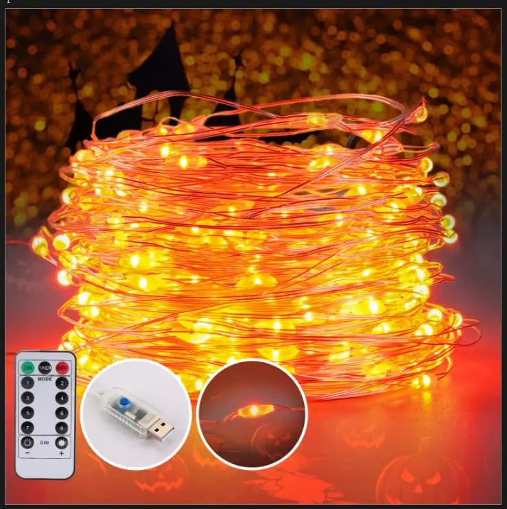 String Lights, USB Fairy Lights Plug in 33 ft 100 LED Twinkle String Lights  Wire Lights with Remote and Timer 8 Modes Outdoor Indoor  Starry Lights DIY Party Wedding, Orange