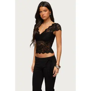 Elza Scalloped Sheer Lace Top