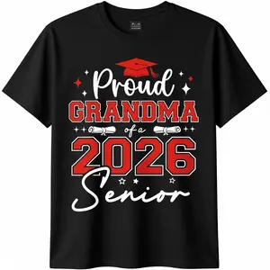 2026 Proud Grandma of a Senior Graduate T-Shirt - Class of 2026 & Diploma Design, Black with Red Lettering, Comfortable 180g Knit Fabric, Plus Size Available, Unisex Adult Casual Round Neck Tee for Graduation Gifts, Birthday & Holiday Celebrations