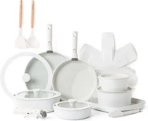 SENSARTE 24 Piece Pots and Pans Set, Nonstick Detachable Handle Cookware, Induction Kitchen Cookware Set with Removable Handle, Healthy Non Stick for RV, Dishwasher ＆ Oven Safe (White)