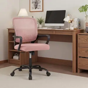 Home Office Ergonomic Mesh Mid Back Desk Chair, 360° Swivel Executive Chair with Lumbar Support, Rocking Function, Height Adjustable Fixed Armrests, Computer Chair for Adults Conference Room