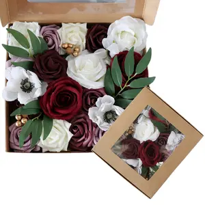Artificial Flowers Box Roses with Stem for DIY Wedding Bouquets Centerpieces Arrangements Party Baby Shower Home Decorations