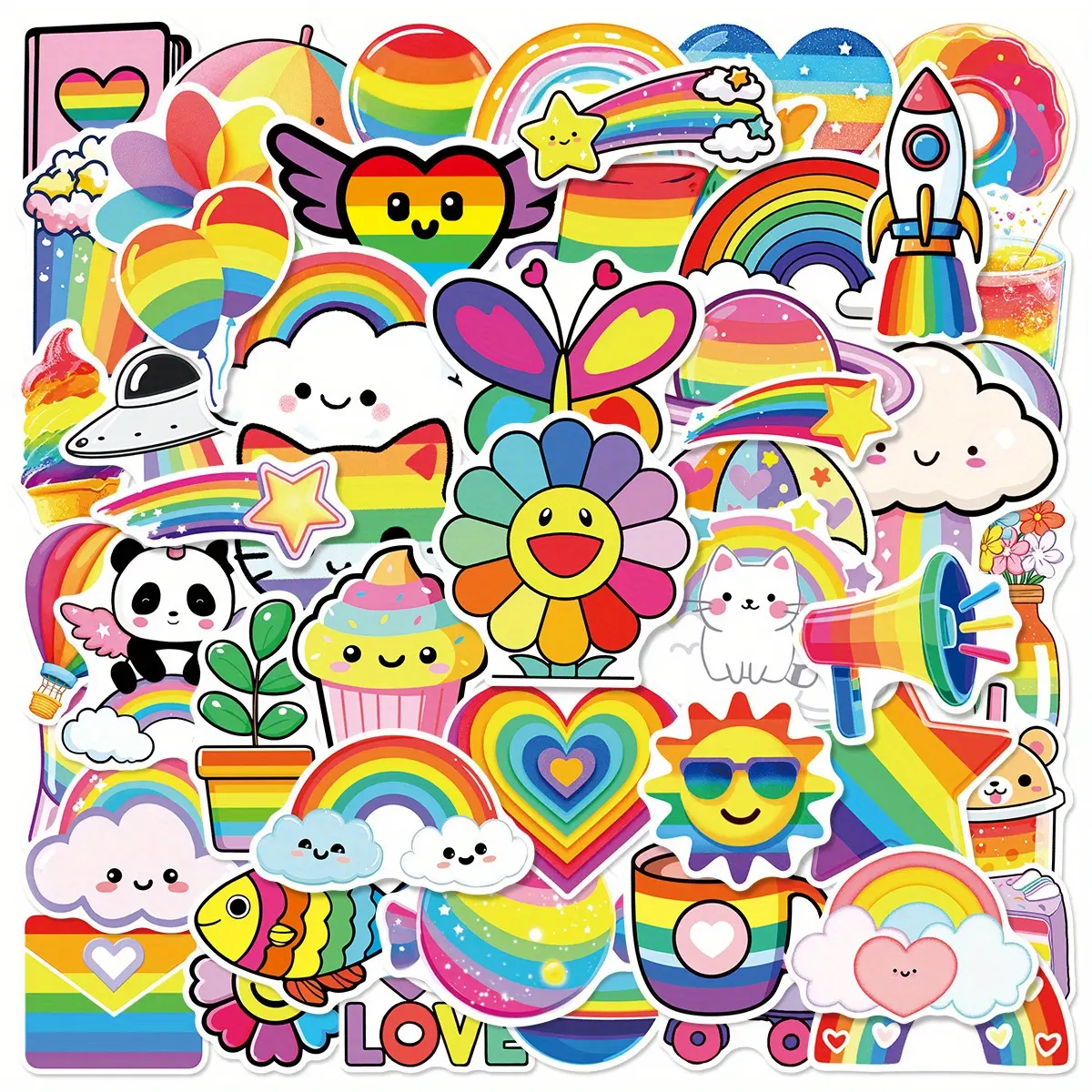 50pcs Cartoon Rainbow Series Stickers, Suitable for Faith-based Designs Such As Scrapbooks, Diaries, Laptops, Water Bottles, Cars, Etc., As Gifts with Positive Information, Decals Stickers, Side Decals, Vinyl Decal Sticker, Decorative Decal
