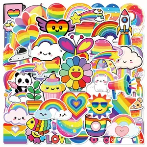 50pcs Cartoon Rainbow Series Stickers, Suitable for Faith-based Designs Such As Scrapbooks, Diaries, Laptops, Water Bottles, Cars, Etc., As Gifts with Positive Information, Decals Stickers, Vinyl Decal Sticker