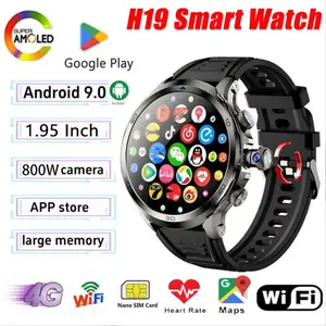 H19 4G Smart Watch 1.95 Amoled Screen 180 °   Pull out 800W Rotary HD Camera GPS WIFI App Download Android System Play Game Whatsapp Tiktok 4G/5G SIM Card Smartwatch