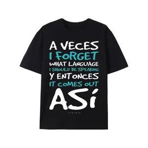 [Breathable Cotton] Funny Spanish Quote T-Shirt - "A Veces I Forget What Language" Men'S Casual Cotton Tee, Black With White & Blue Print, Round Neck, Perfect For Outdoor Activities & Casual Attire