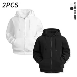 2 Pack Unisex Soft Fleece Zip Up Hooded Jacket, Loose Fit Long Sleeve Full Zip Hoodie, Simple Everyday Sport Basic Sweatshirt