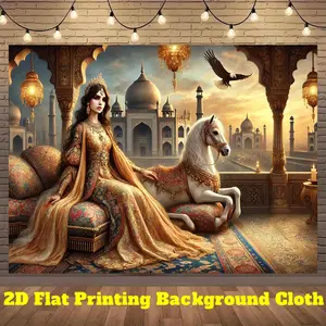 2D Flat, 1pc Luxury & Serenity 2D Flat Banner - Indian Palace Theme with Taj Mahal & Arabian Nights Design, Golden & Blue Polyester Fabric Backdrop for Weddings, Parties, Photo Shoots, Indoor/Outdoor Decorations - No Electricity Needed, Easy to Hang