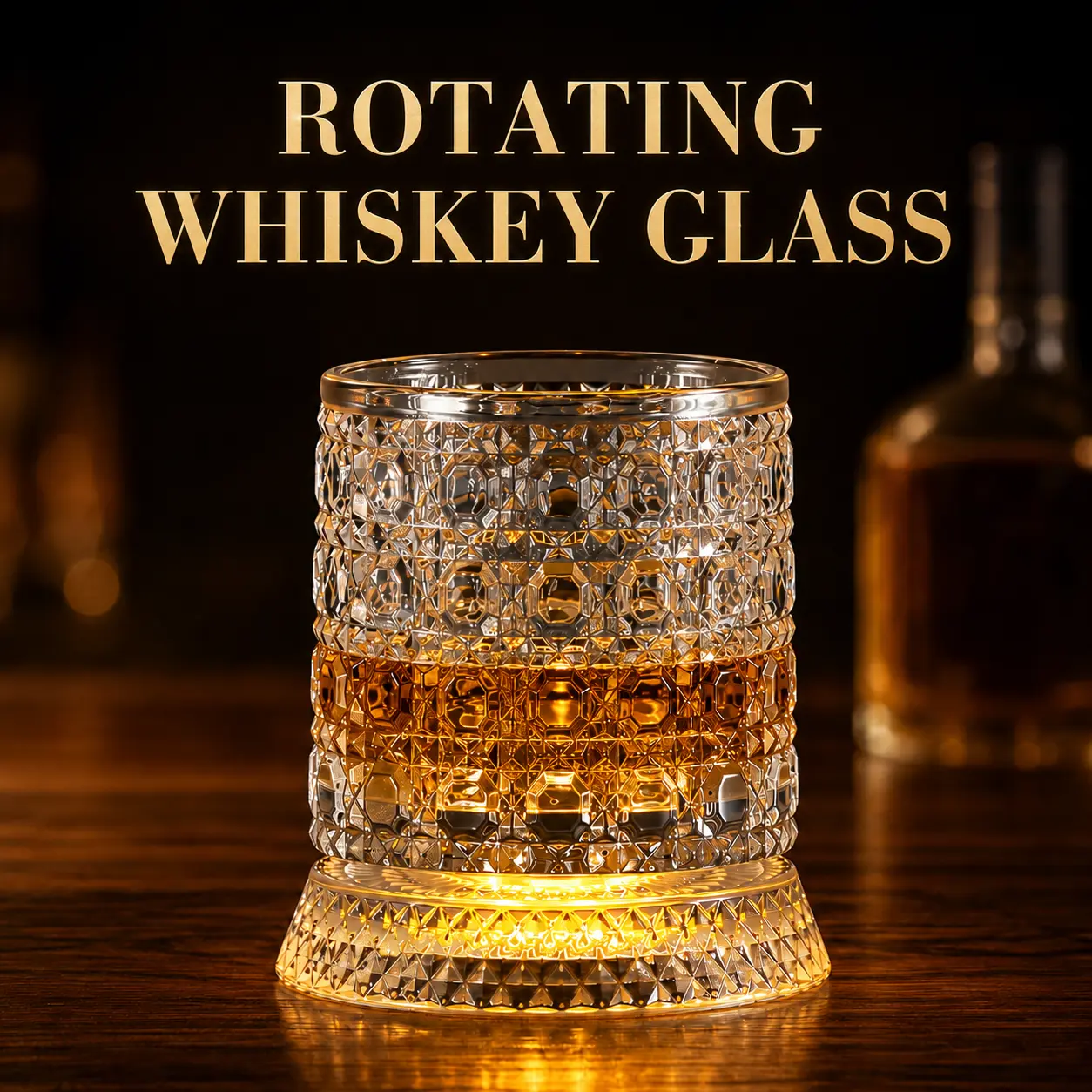 Thick 9.5 Fl Oz LED Spinning Whiskey Glass - 360° Rotates Base, 7-Color Light-Up Old Fashioned Plain Drinkware for Bourbon, Scotch, Men's Festive Party  beer stein graduation gift