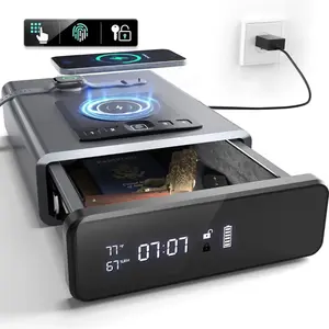 Biometric Fingerprint Handgun Gun Safe 3-in-1 Phone & Watch Wireless Charging, Drawer Lock, Firearm Storage, Jewelry, Gold, Cash, Valuables |Display Screen, Humidity Reader, Temperature, Alarm Clock