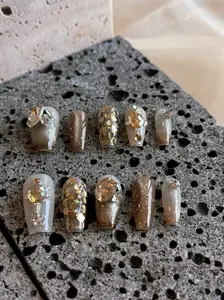 Mocha Glitz & Glam/Handmade Long Coffin Press on Nails Manicure Nail Art