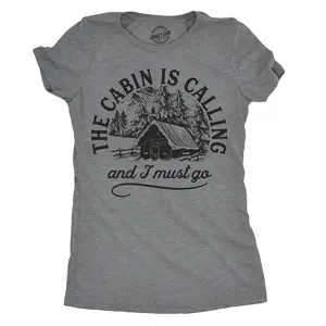 Womens The Cabin Is Calling and I Must Go T Shirt Cute Outdoors Camping Tee for Ladies Funny Womens T Shirts Cute Vintage Fashion Casual Ladies T-Shirt Gift Funny Camping Top Women's Novelty Tees Dark Grey