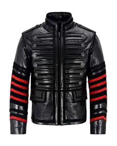 MotorCycleJackets Men's Black Military Style Real Leather Jacket
