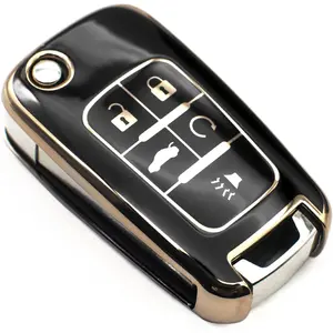 Key Fob Cover Compatible with Chevy Chevrolet Equinox Camaro Cruze Malibu Sonic Volt Spark Impala Buick Encore Allure TPU Remote Keyless Key Fob Case Protection Shell Accessories, Black