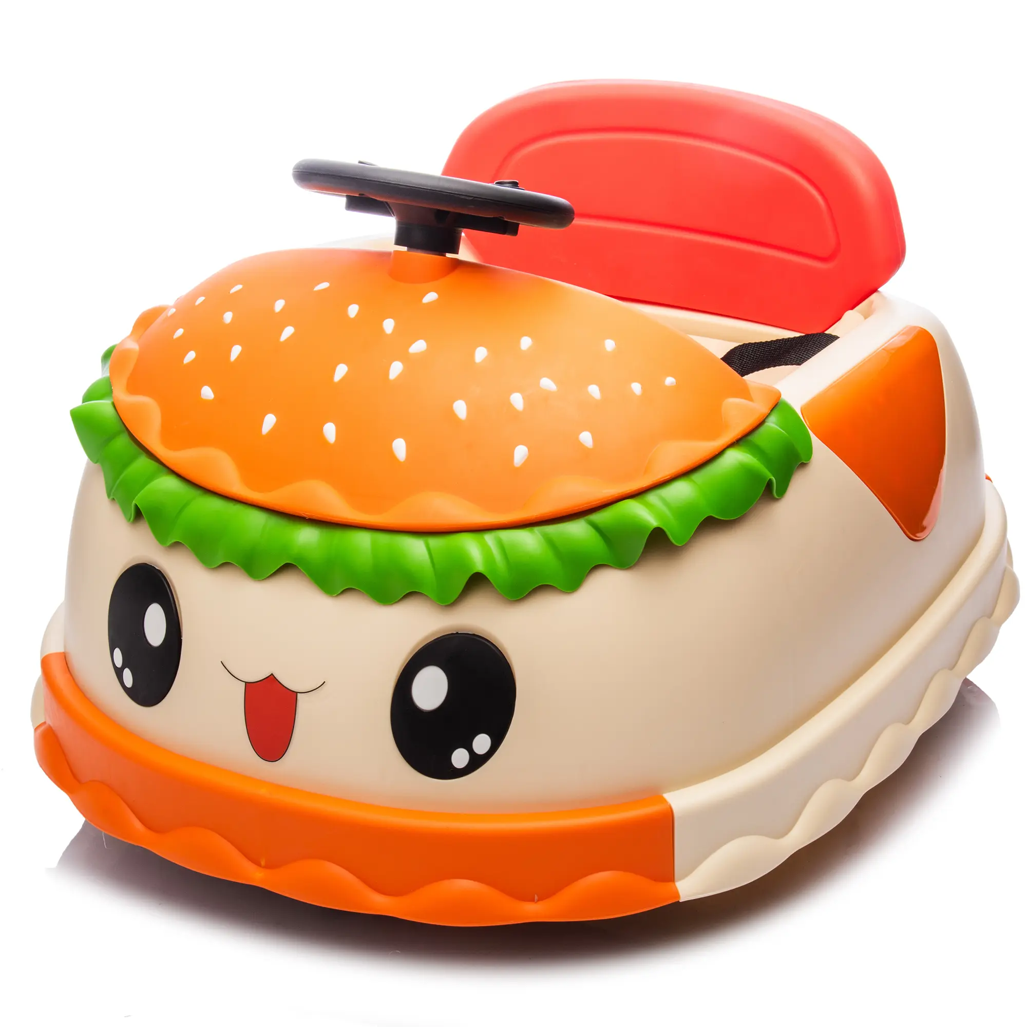 Exotic 12V Unisex Hamburger Bumper Car Ride-On Toy for Toddlers 1-3 - Toddler Gifts with Parent Control, Bluetooth Music, USB, Music Lights, Rotation, Anti-Roll Design