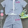 Unisex Stylish Vintage Retro Style Striped Short Sleeve Shirt and Shorts Set, Pocket Shirt and Drawstring Waist Shorts, Casual Loose-fit Matching Outfit Set