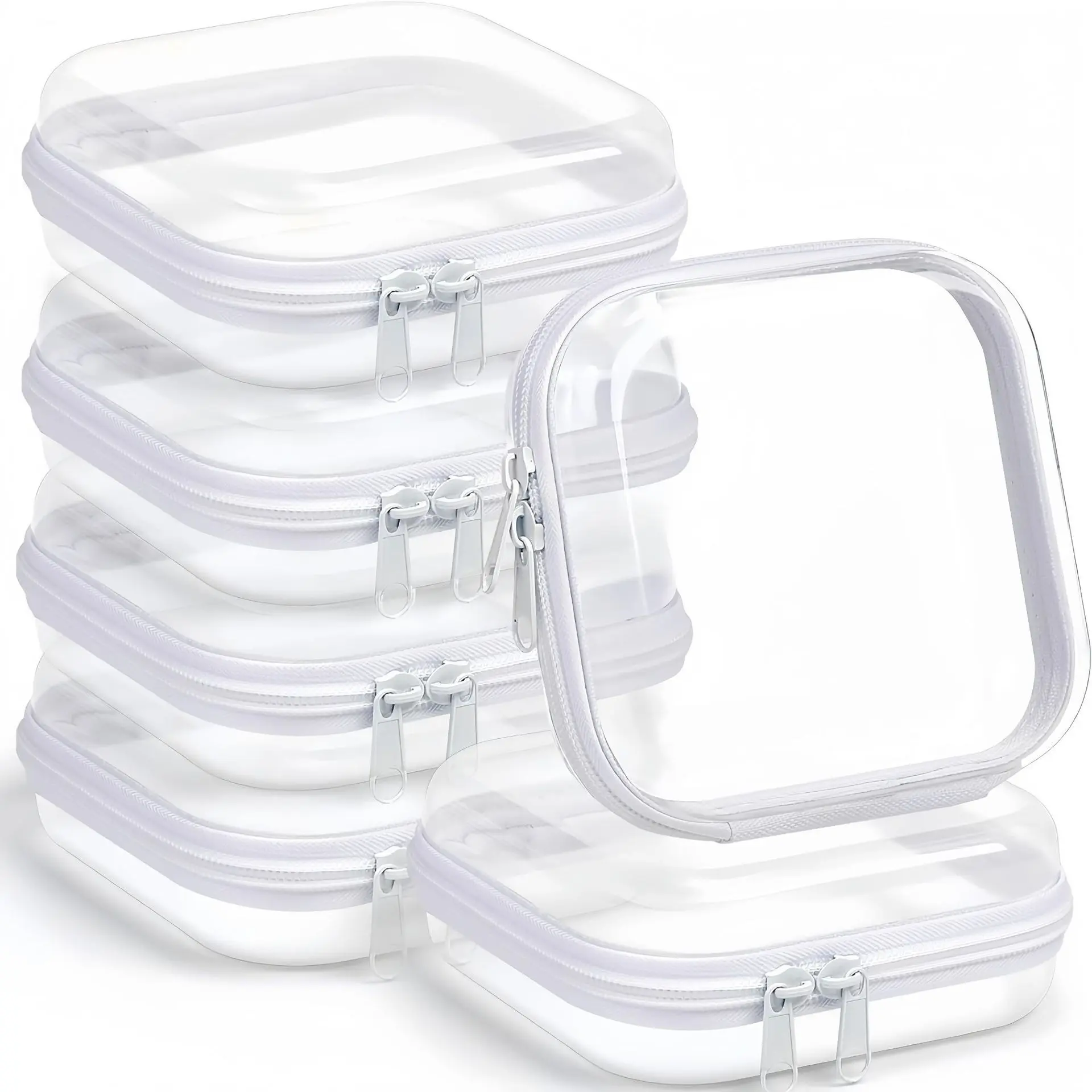 Six-Pack Transparent Hard Plastic Zipper Storage Bags, Clear Pencil Case Wash Bag Travel Toy Organizer Box, Makeup Accessories Organizer, Cosmetic Storage Bag, Cosmetic Beauty Organisers